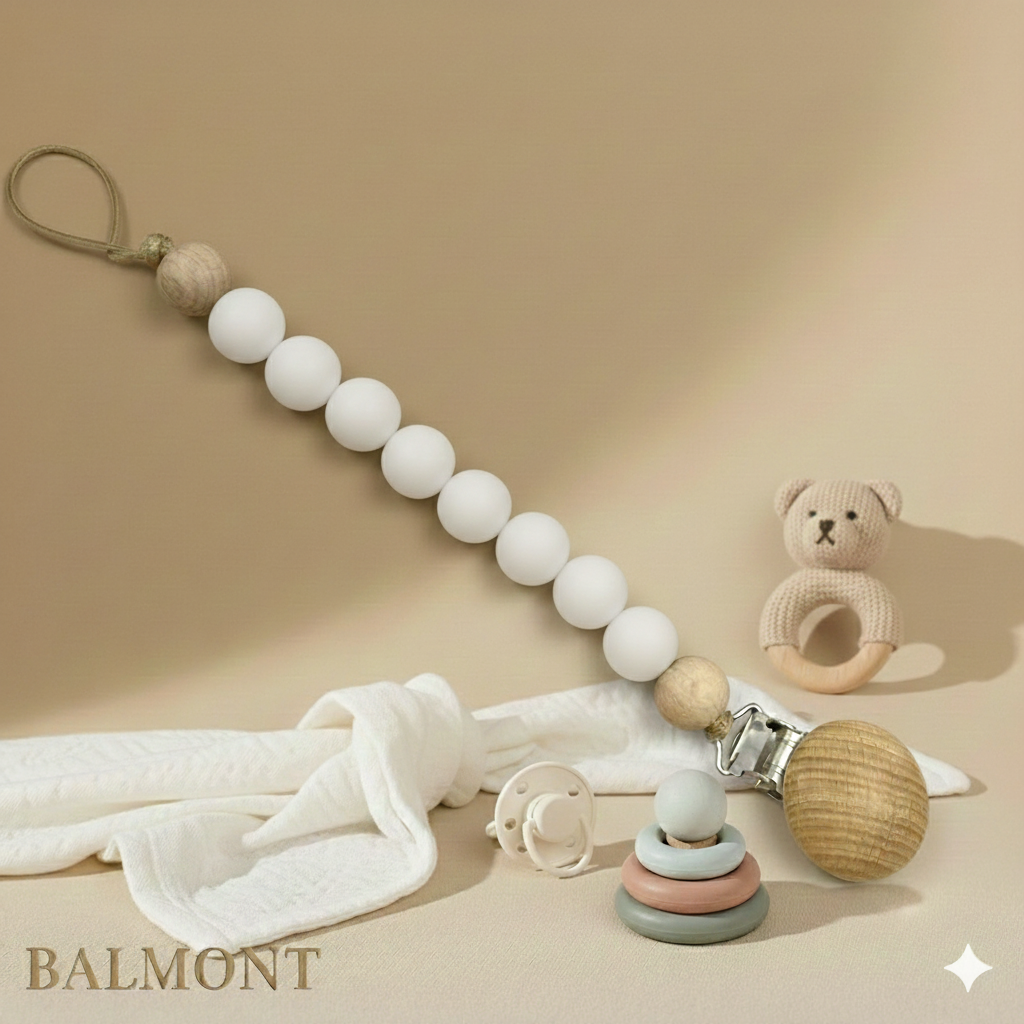 Attache tétine bois et silicone, naturelle, sûre et élégante