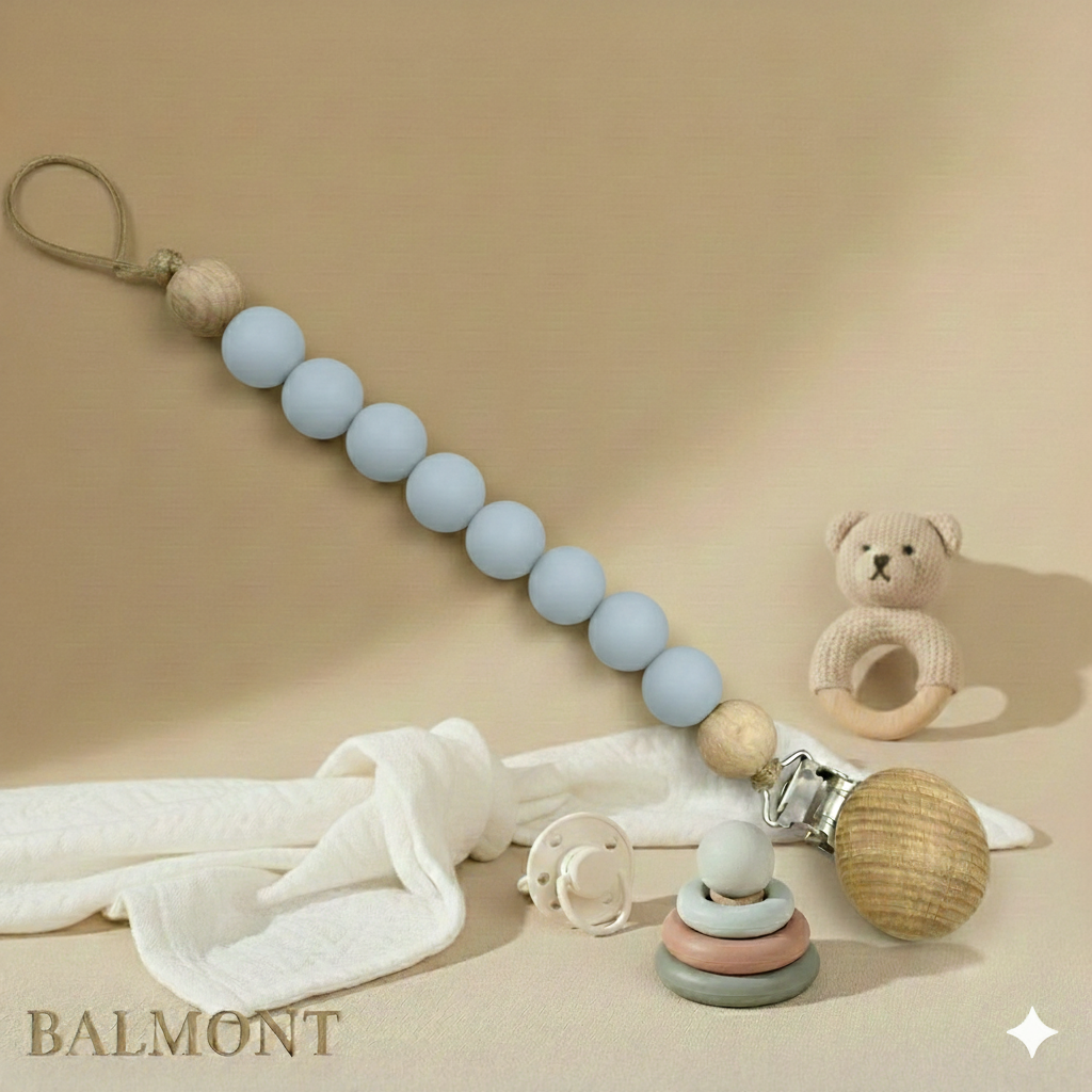 Attache tétine bois et silicone, naturelle, sûre et élégante