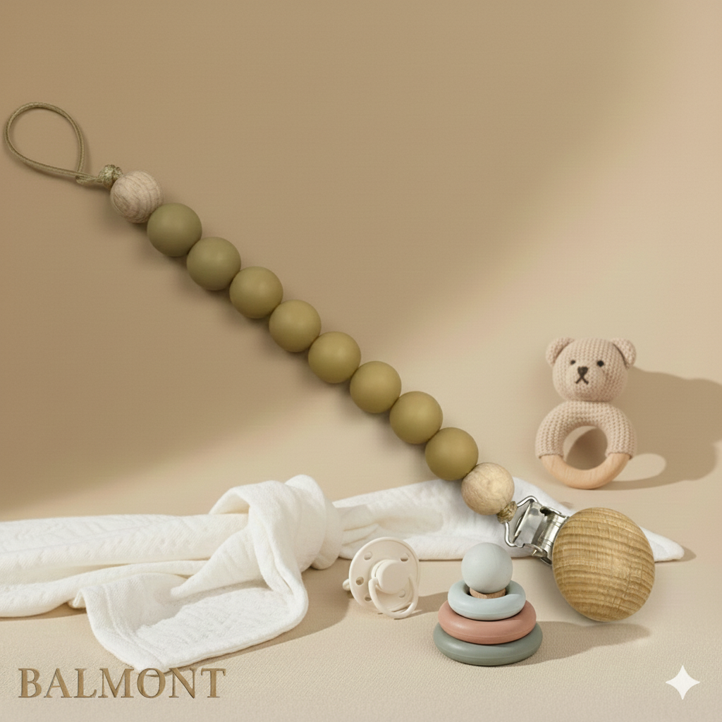 Attache tétine bois et silicone, naturelle, sûre et élégante