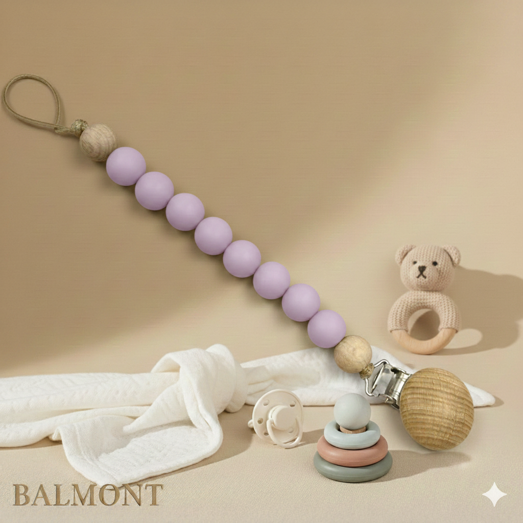 Attache tétine bois et silicone, naturelle, sûre et élégante