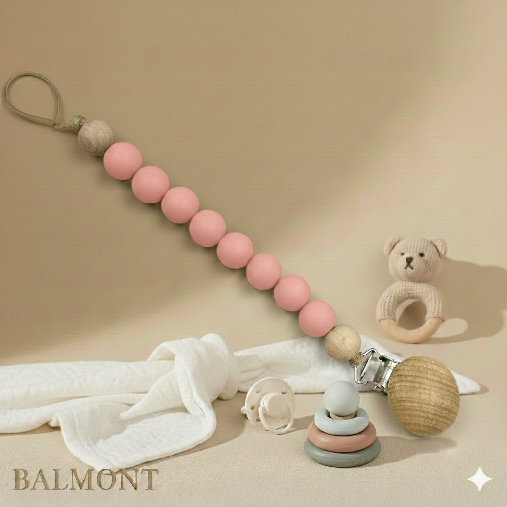 Attache tétine bois et silicone, naturelle, sûre et élégante