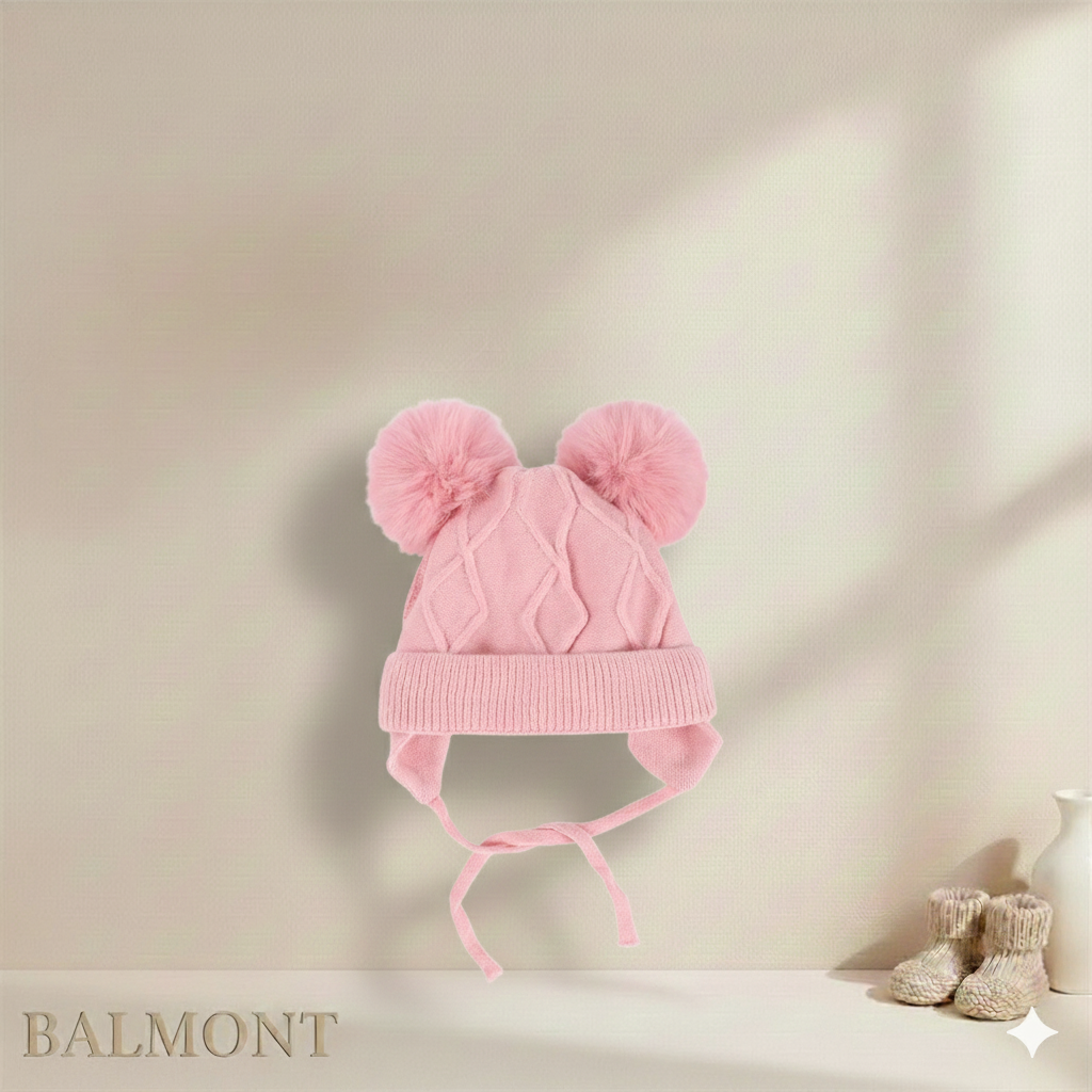 Bonnet bébé tricot à pompons chaud et confortable