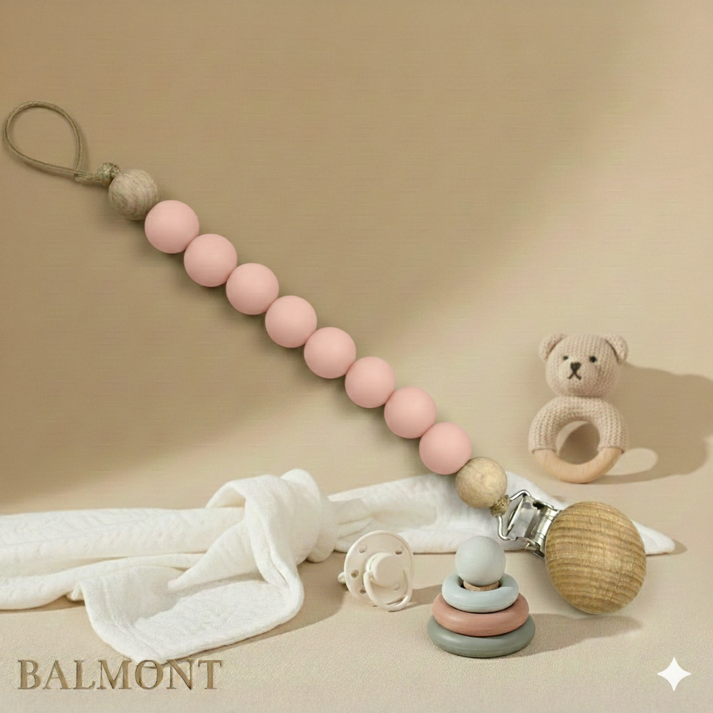 Attache tétine bois et silicone, naturelle, sûre et élégante